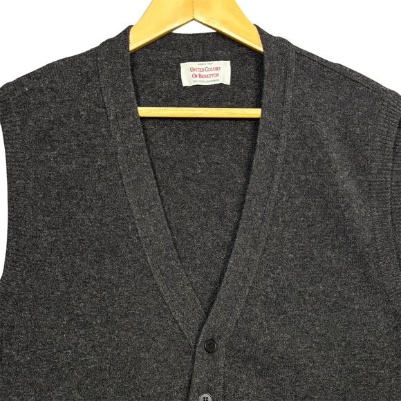 Vintage Benetton Sweater Vest Mens L Gray Lambswool Italy Grandma Heritage Ivy - Picture 4 of 11